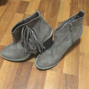 Fringe suede ankle booties